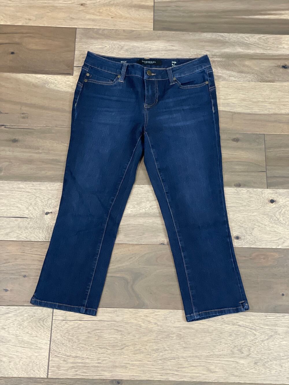 Liverpool Los Angeles Milly Capri Jeans Size 2 Petite Dark Wash Stretch Denim